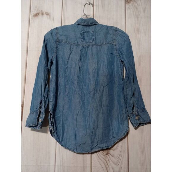 Justice Shirt Girls 10 Blue Chambray Button Front Beaded - Picture 2 of 9